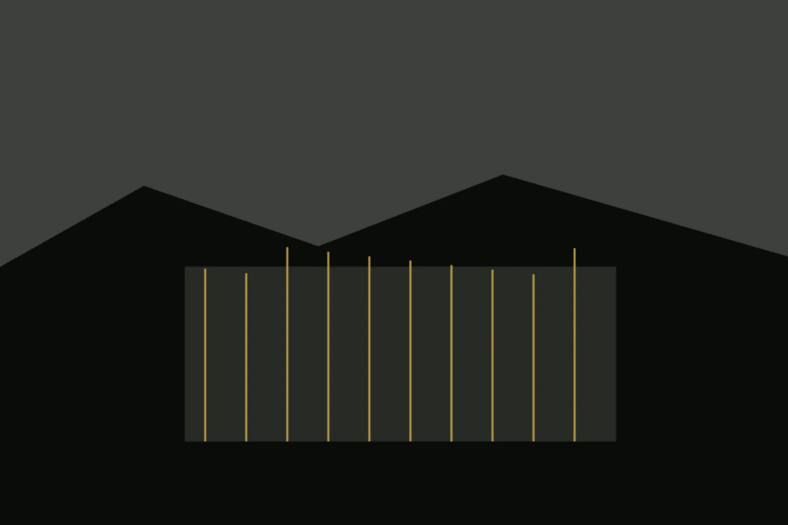 AI-generated editorial illustration: A gated construction site at dawn, survey stakes, DTC towers distant