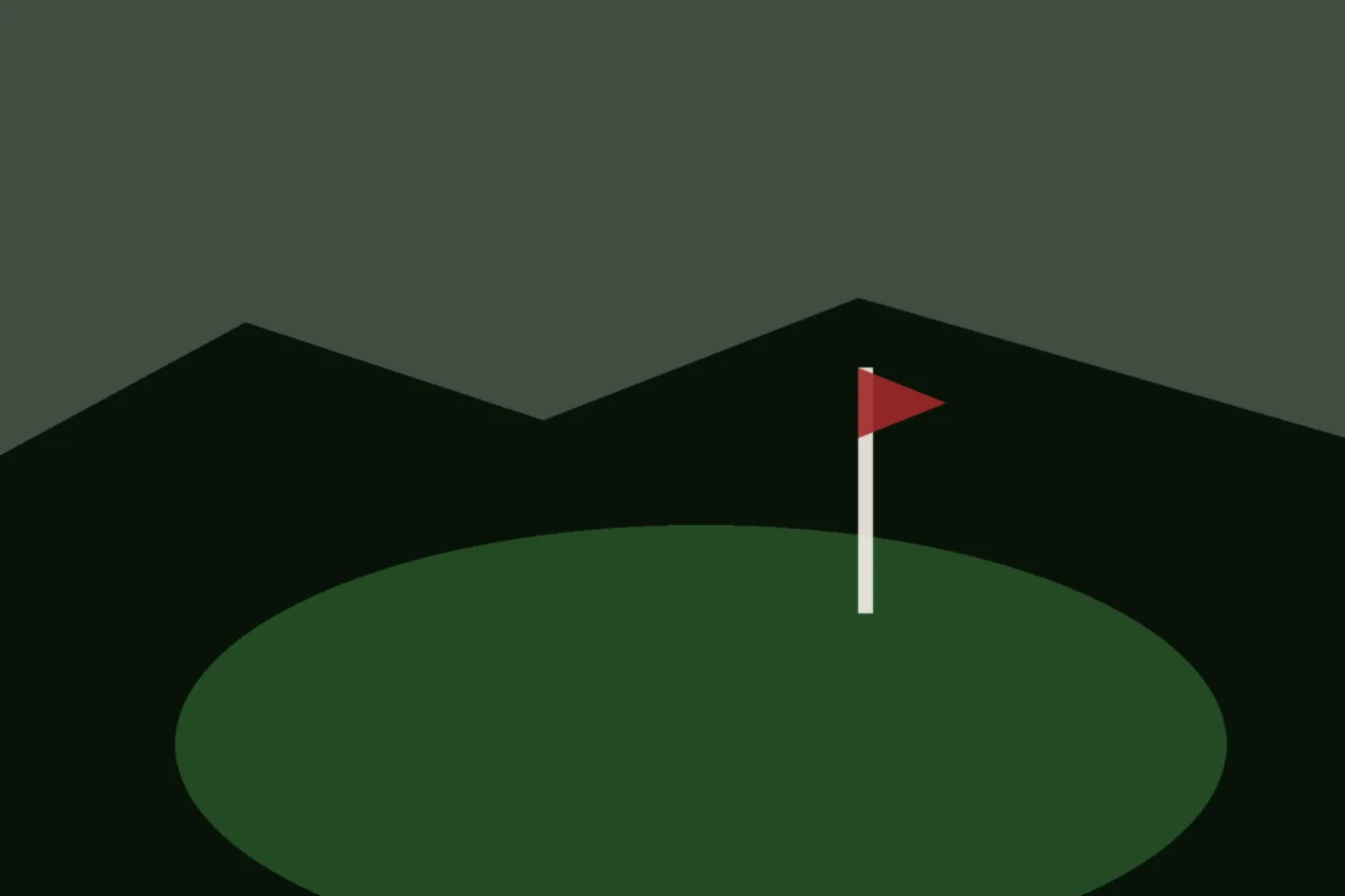 AI-generated editorial illustration: Empty fairway at sunrise, a flagstick, and a silent-auction table